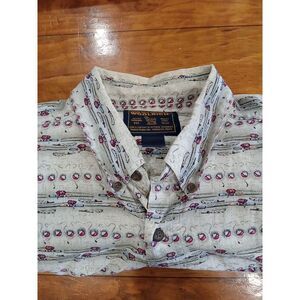 VTG Woolrich Fishing Allover Print Mens 2XL Fish Pattern Theme Button Up Shirt